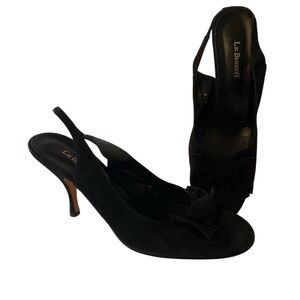 LK Bennett Black Suede Slingbacks with bows Size 10.5